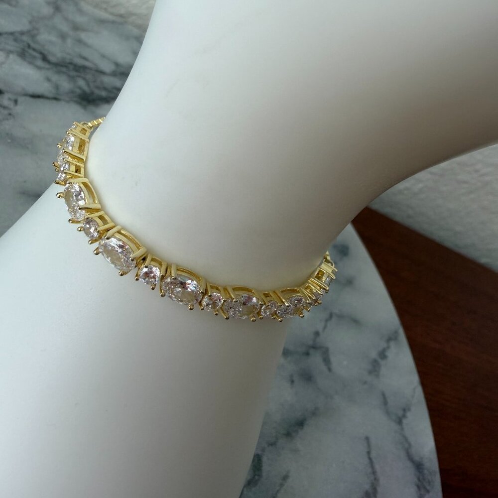 NIB .925 Sterling W/Gold Over 6.55ctw Round and Oval CZ Bolo Bracelet